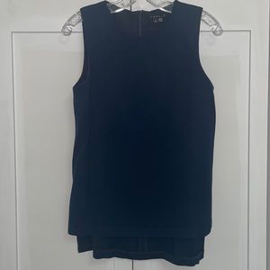 Theory Navy Blue High Low Silk Sleeveless Top Size Small